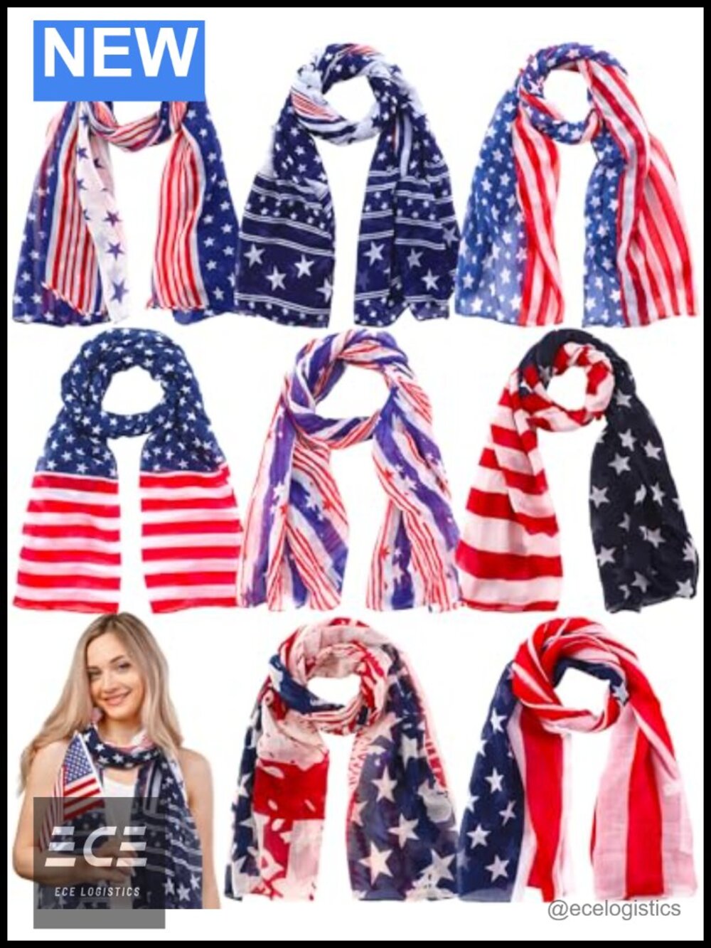 8 Pc American Flag Scarf Set Long Shawl Patriotic Gift